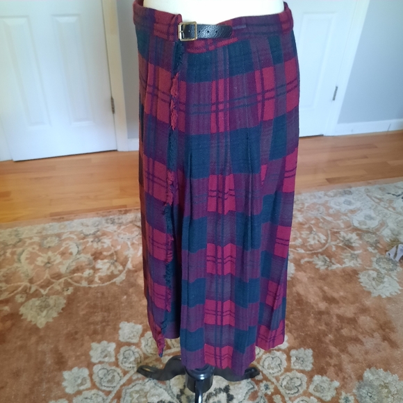 Wool tartan midi skirt kilt - Picture 4 of 9
